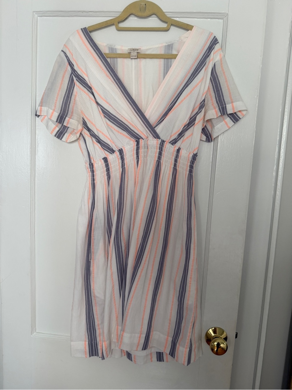 J. Crew White Mini Dress with Coral & Navy Stripes